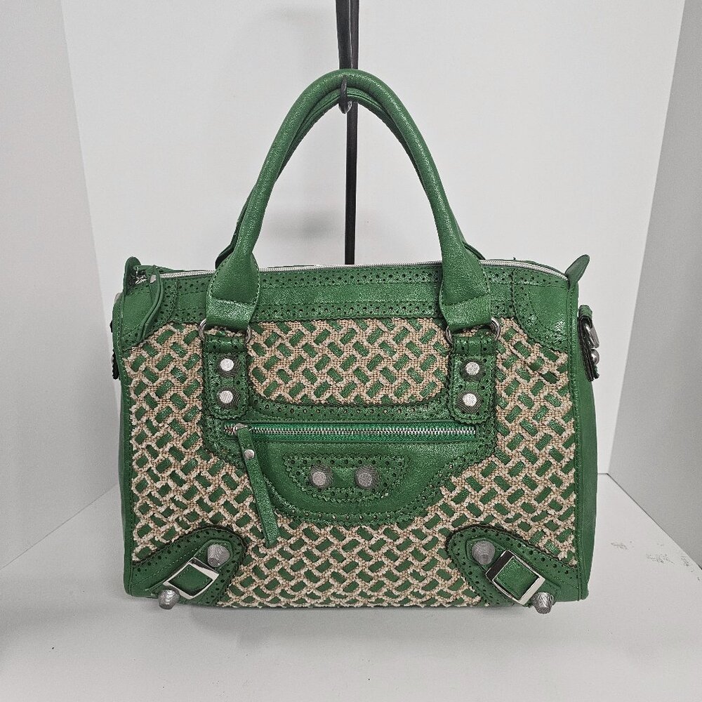 Nicole Lee Shoulder Bag Y2K Green Tapestry Woven Retro Tote Satchel